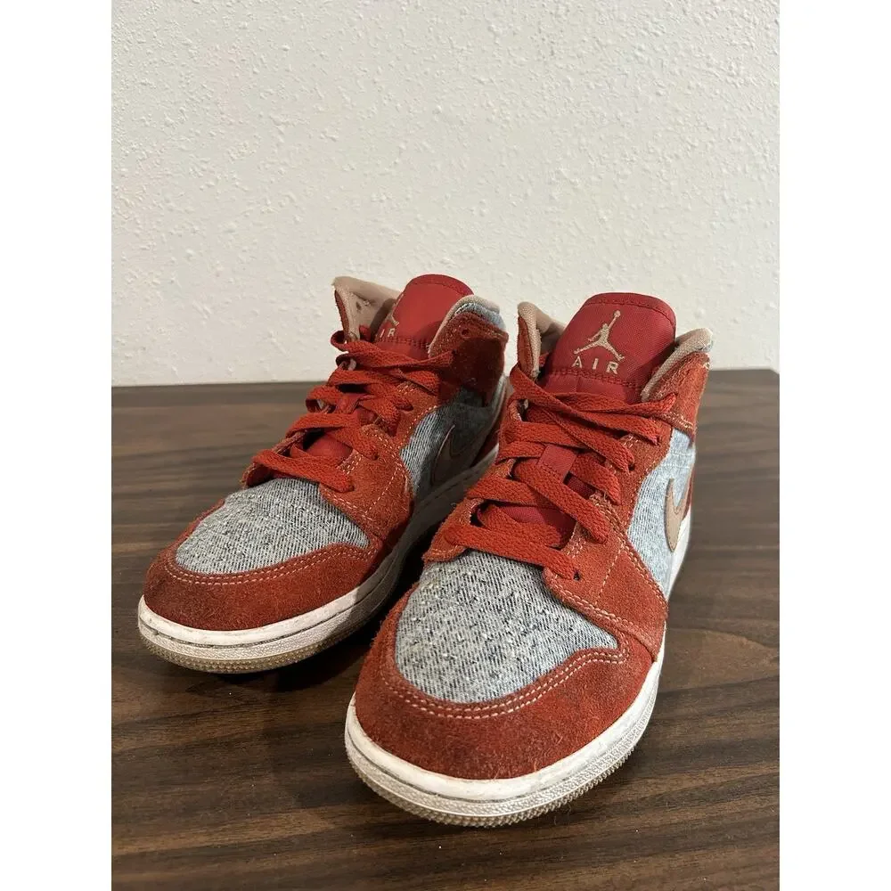 Nike Air Jordan 1 Mid SE 4Y Shoes “Denim Red”‎ GS DM4384-600 Sneaker Cinnabar